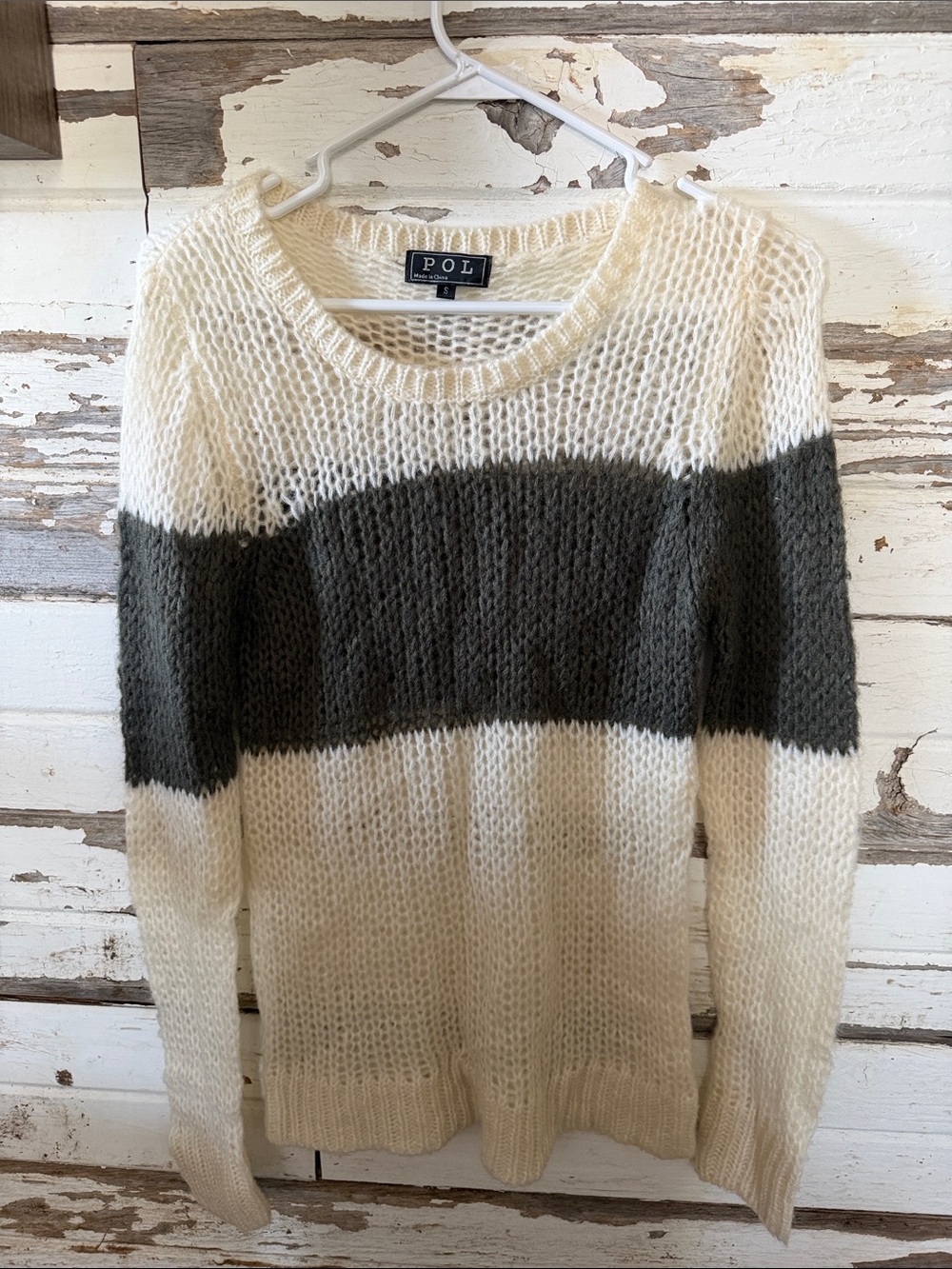 POL Cream Sweater with Dark green Stripe